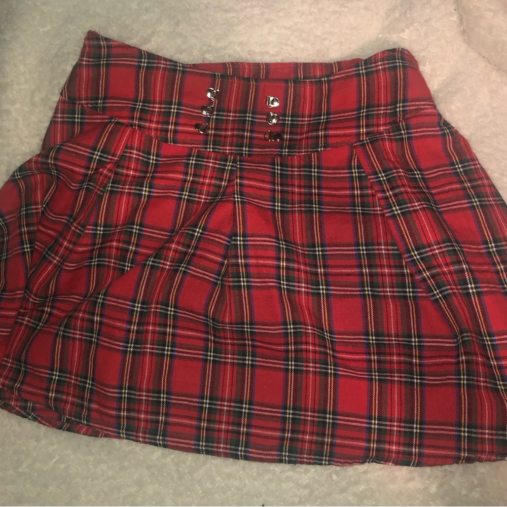 red plaid mini skirt